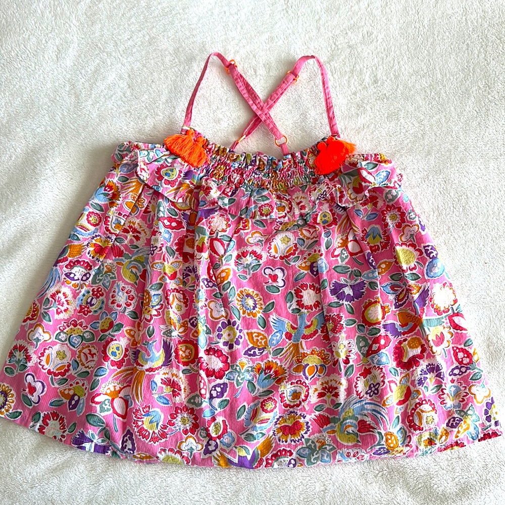 Mini Boden girls size 5-6 pink floral sleeveless shirt adjustable straps cute